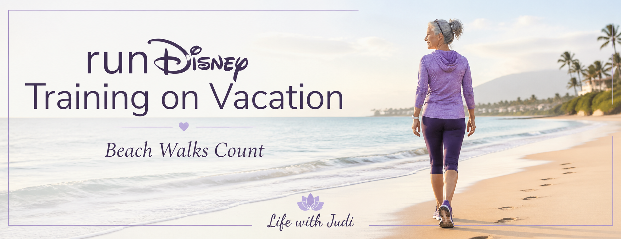 Woman walking on the beach during runDisney training on vacation.